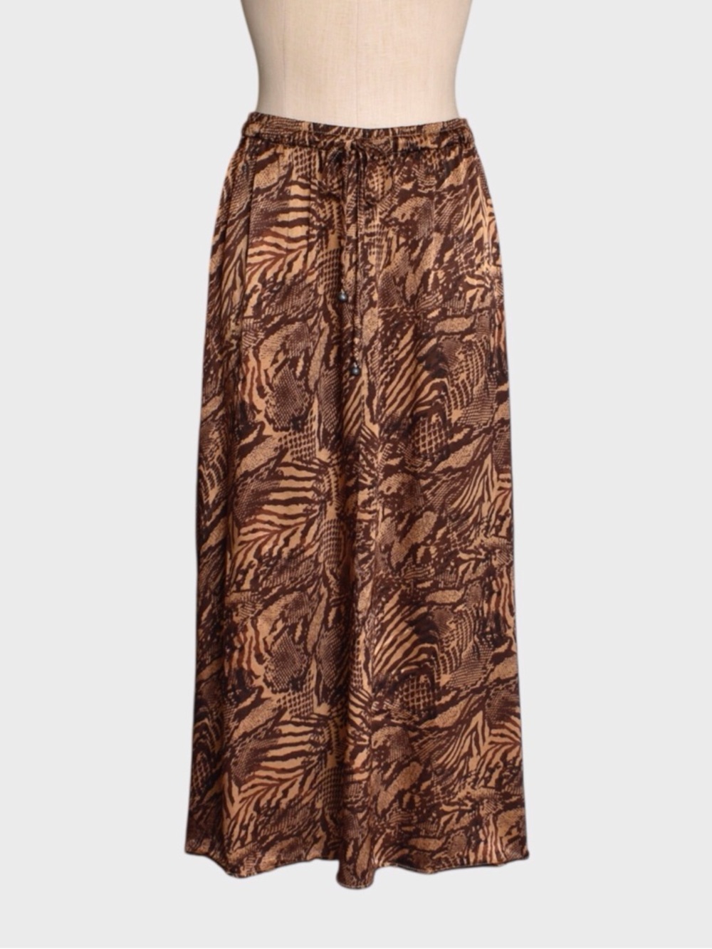 T Tahari Satin A-Line Animal Print Midi Skirt